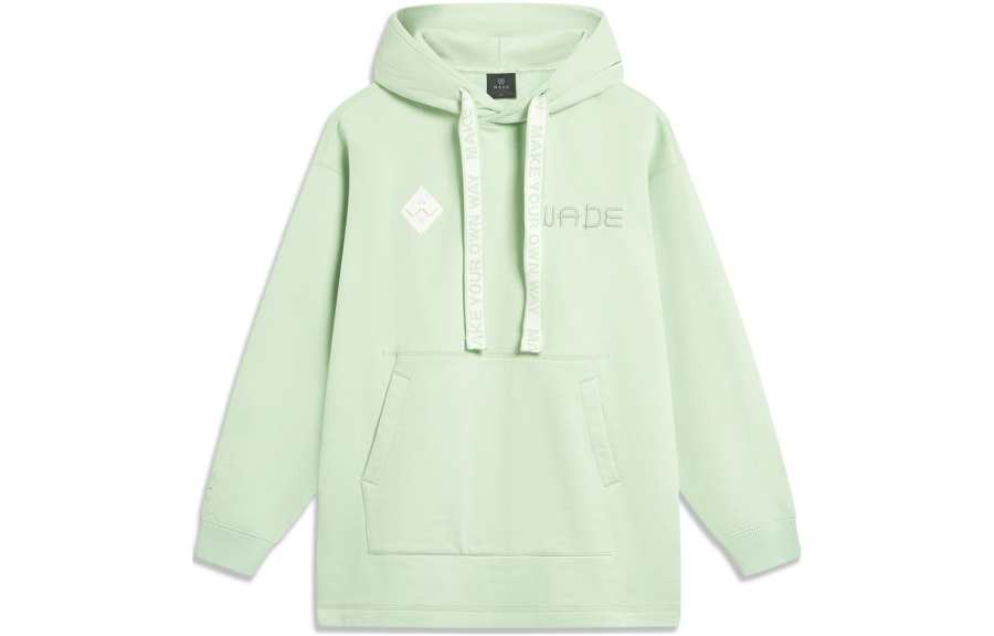 Li-Ning Li Ning Wade Collection Print Letter Fleece Lined Hooded Pullover Sweatshirt Unisex Bamboo Green