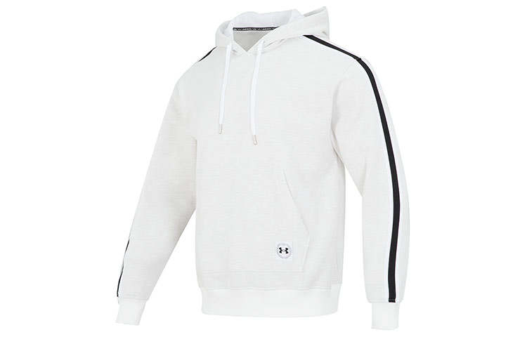 Under Armour Solid Color Logo Athleisure Hooded Thickened And Fleece Lined Long Sleeved Sweatshirt Men's White