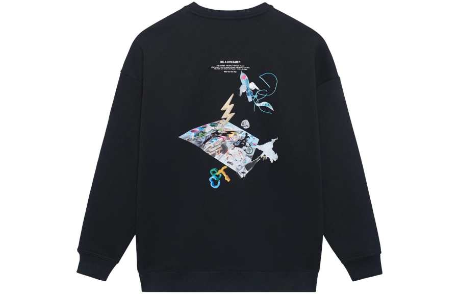 Li-Ning Li Ning Back Patterned Print Pullover Fleece Lined Long Sleeved Sweatshirt Unisex Black