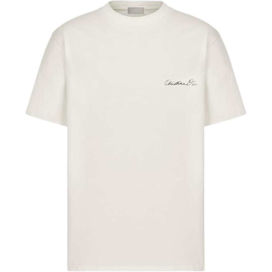 DIOR T Shirts Men's Ecru Crew Neck Moderate Straight Fit