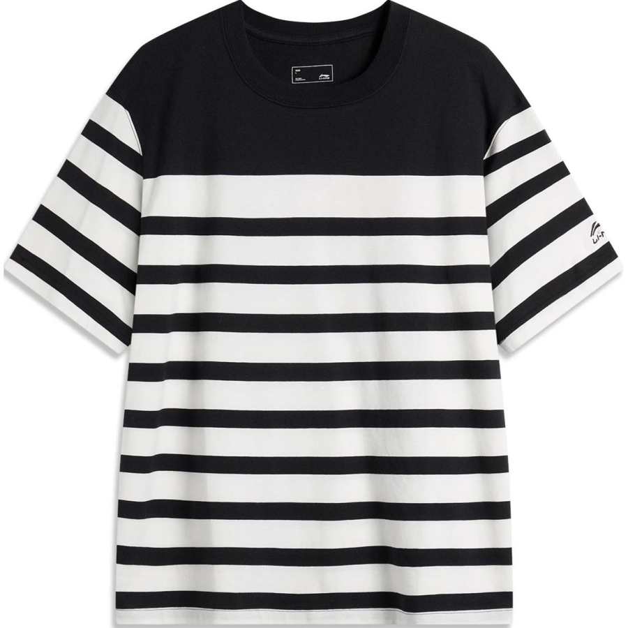 Li-Ning Li Ning Sports Trendy Collection T Shirt Men's Black Ivory Stripes