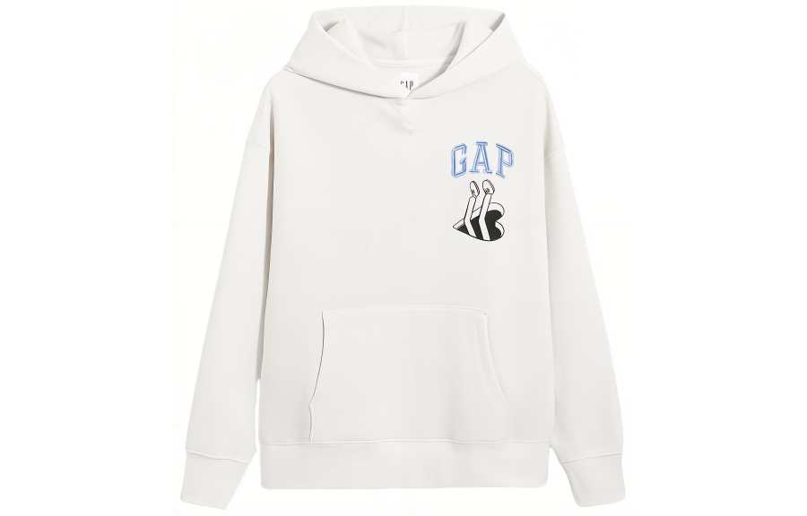 GAP X JEREMY VILLE Collaboration, Letter Fleece Lined Hooded Pullover Long Sleeved Sweatshirt Men's Ivory White