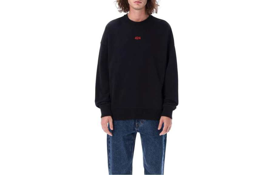 424 Sweatshirts Men's Black Crew Neck Moderate Regular