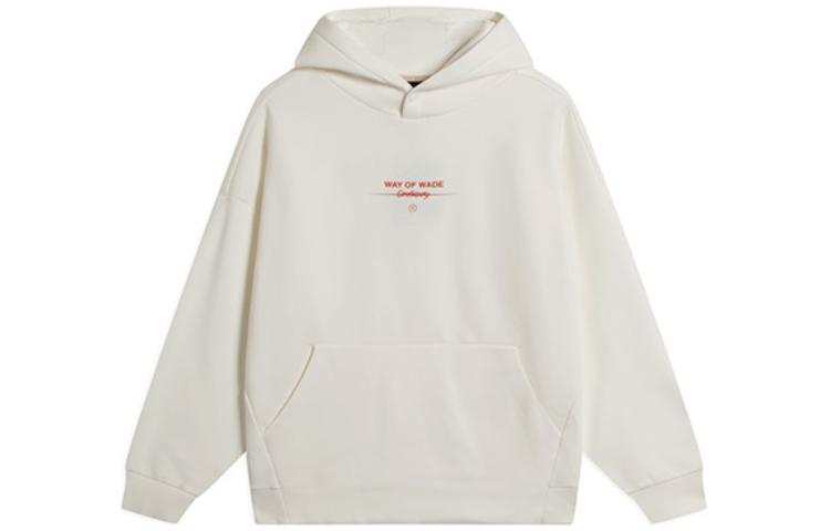 Li-Ning Li Ning Wade Collection, Solid Color Letter Print Loose Fit Fleece Lined Hoodie Sweatshirt Unisex Ivory