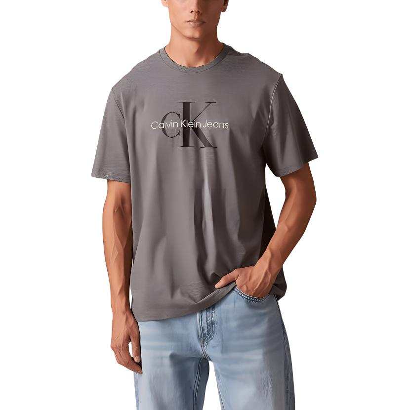 Calvin Klein T Shirts Men's Gray Crew Neck Moderate Straight Fit
