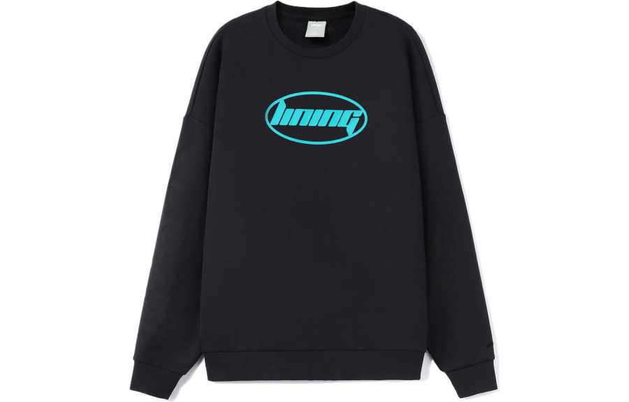 Li-Ning Li Ning Sports Fashion Collection Letter Print Fleece Lined Thermal Pullover Sweatshirt Unisex Black