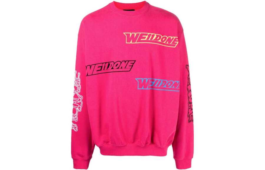 WE11DONE Sweatshirts Unisex Rose Red Crew Neck Moderate Heavyweight