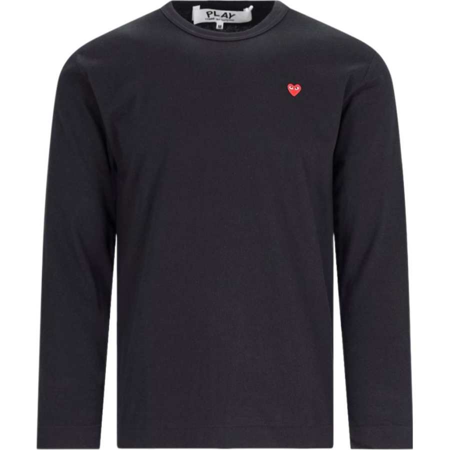 CDG Play T Shirts Men's Black Crew Neck Moderate