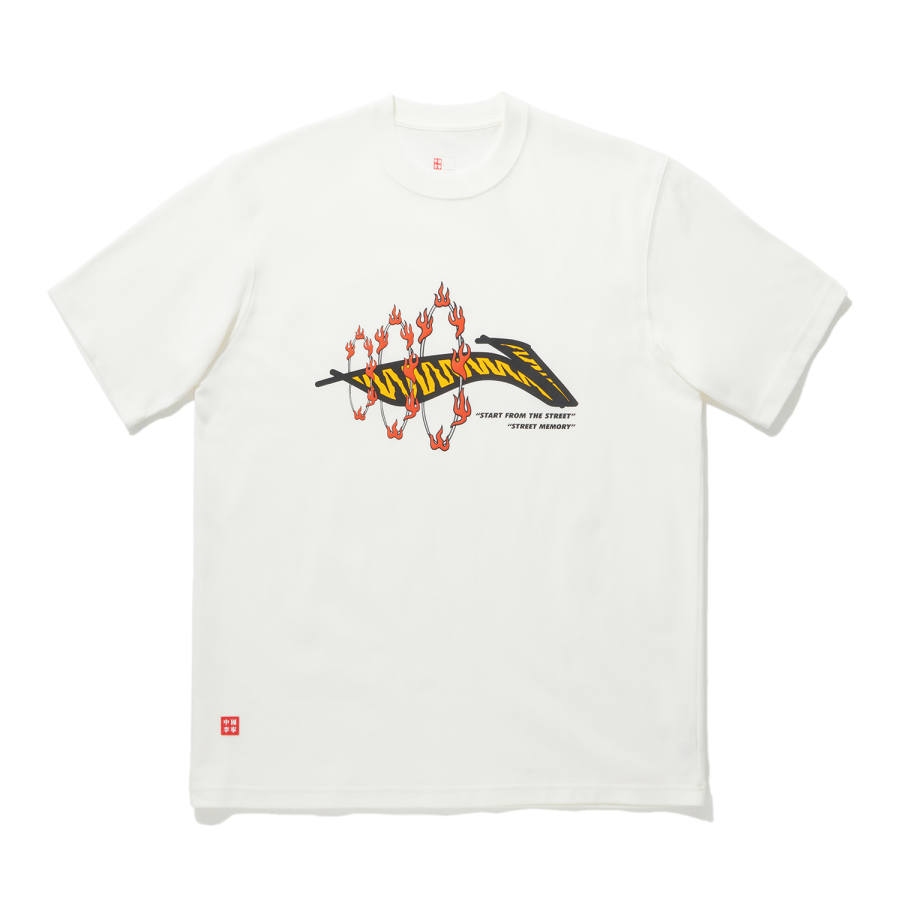 Li-Ning Li Ning T Shirts Unisex Ivory Crew Neck Moderate Straight Fit