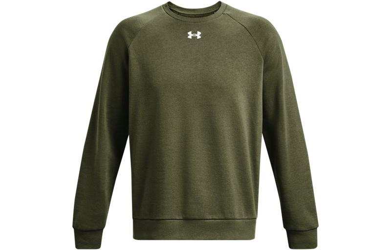 Under Armour Rival Logo Pattern Solid Color Fleece Crew Neck Training Sports Fleece Lined Sweatshirt Men's Green