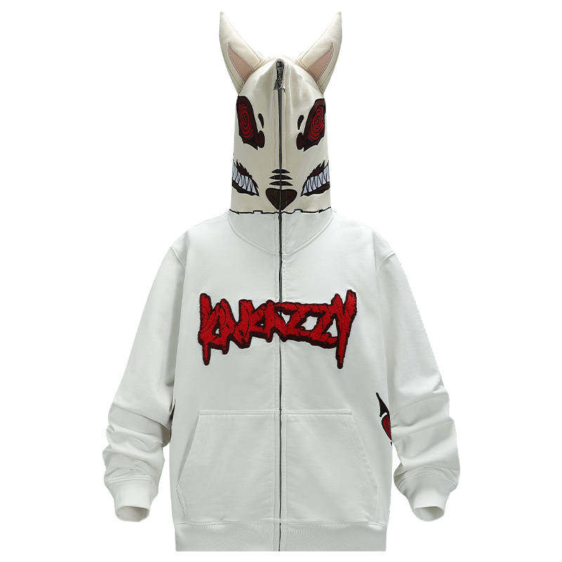KAKAZZY Sweatshirts Unisex White Hooded Moderate Cardigan