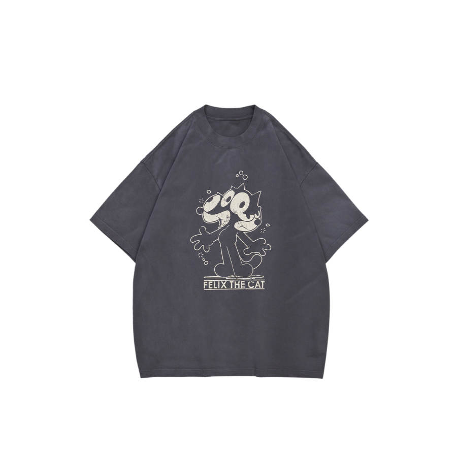 XVESSEL Felix Cat Collaboration Collection T Shirts Unisex Black Crew Neck Moderate