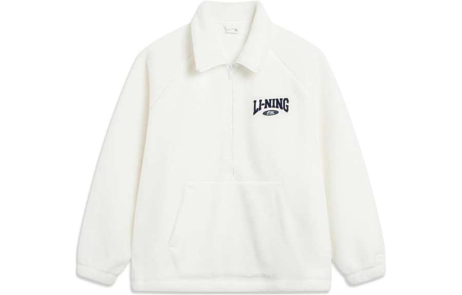 Li-Ning Li Ning Sports Fashion Collection Letter Logo Print Casual Versatile Fleece Lined Thermal Sweatshirt Unisex Ivory