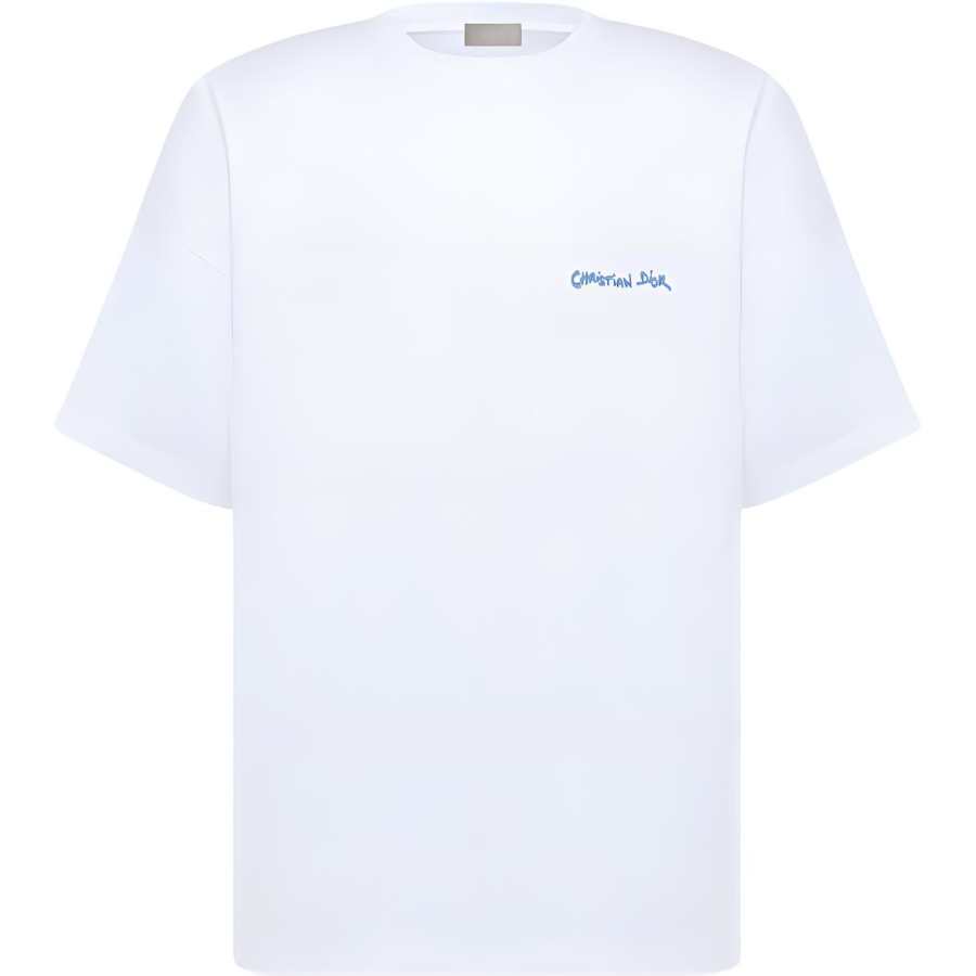DIOR T Shirts Men's White Crew Neck Moderate Straight Fit