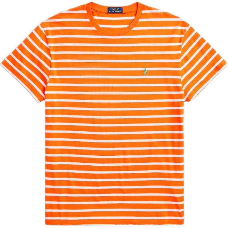 Polo Ralph Lauren Stripes Logo Embroidery Crew Neck Pullover Short Sleeved SS24 T Shirt Men's Orange