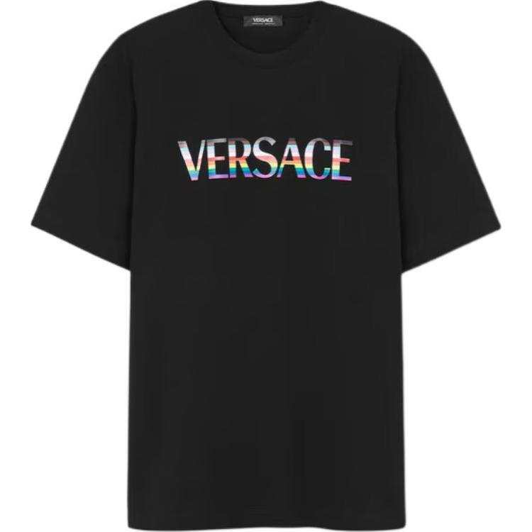 VERSACE T Shirts Unisex Black Crew Neck Moderate Straight Fit