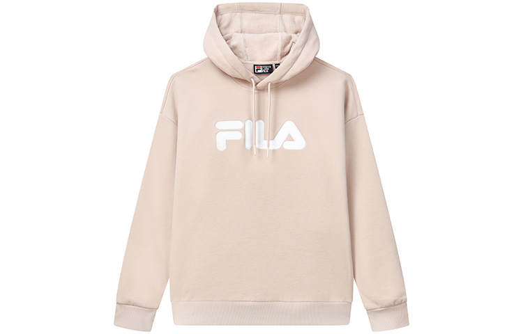 FILA Classic Loose Fit Logo Casual Thickened And Fleece Lined Hooded Long Sleeved Sweatshirt Unisex Longlin Pink