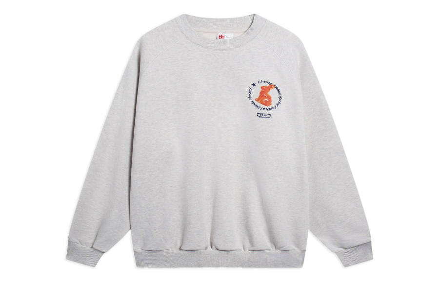 Li-Ning Li Ning Sweatshirts Unisex Heather Gray Tile Gray Crew Neck Moderate Regular