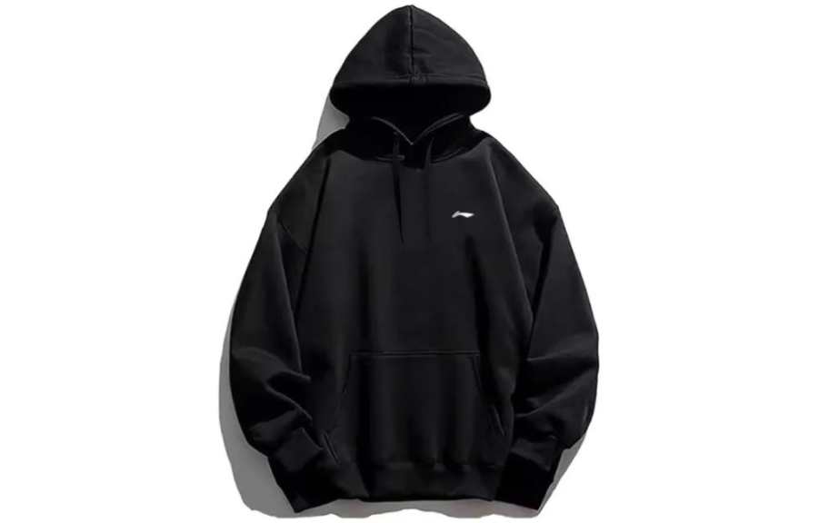 Li-Ning Li Ning Sports Fashion Collection Brand Logo Print Solid Color Casual Loose Fit Pullover Hooded Fleece Lined Sweatshirt