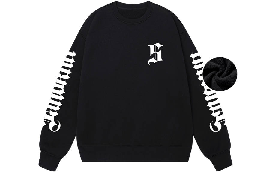 SandKnit Gothic Letter Logo Print Loose Fit Casual Crew Neck Fleece Lined Thermal Thickened Long Sleeved Sweatshirt