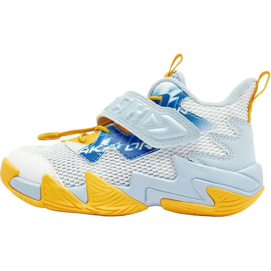 QIAODAN Mid top Children's Basketball Shoes Pure White/Rain Blue Children Aged 3 7 Years Old