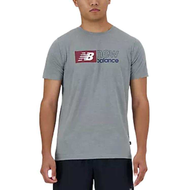 New Balance New Balance T Shirts Men's Gray Crew Neck Moderate Straight Fit