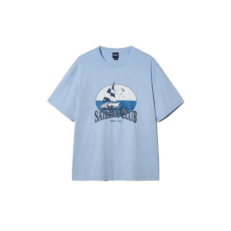 FILA T Shirts Unisex Blue Crew Neck Moderate Straight Fit