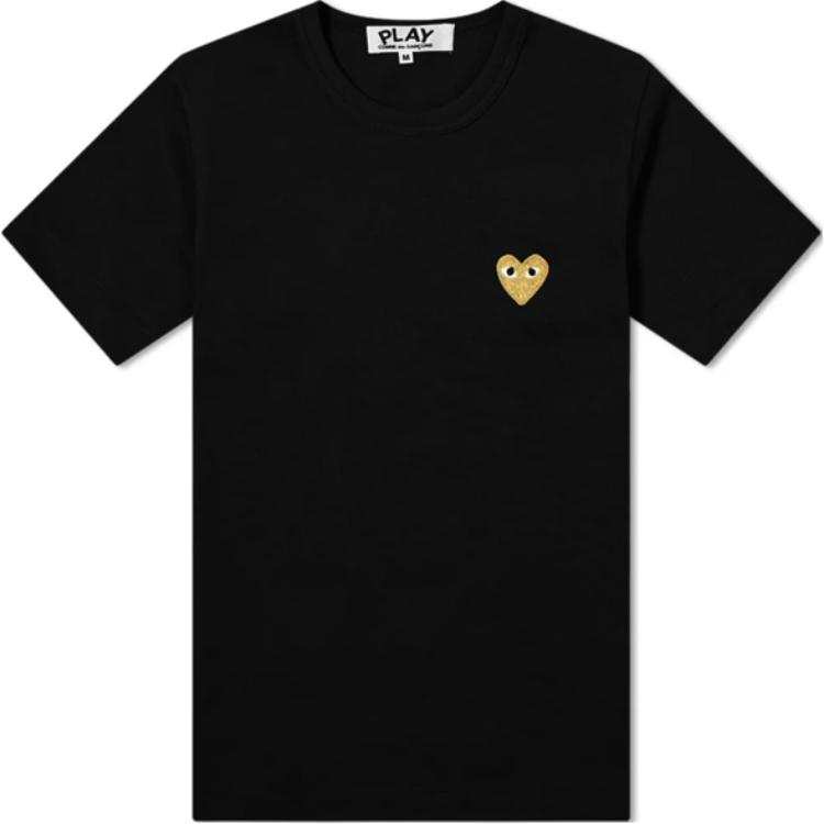 CDG Play T Shirts Men's Black Crew Neck Moderate