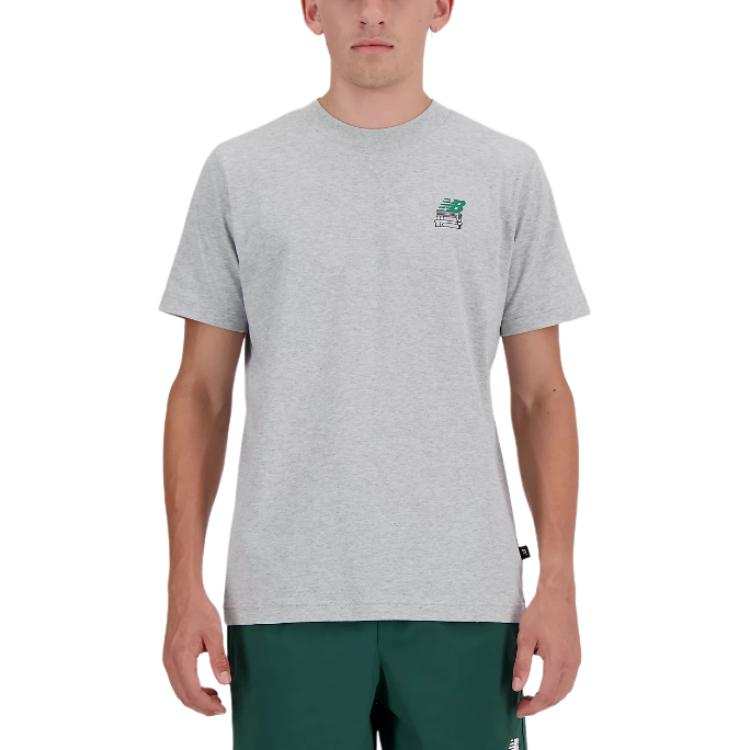 New Balance New Balance T Shirts Men's Gray Crew Neck Moderate Straight Fit