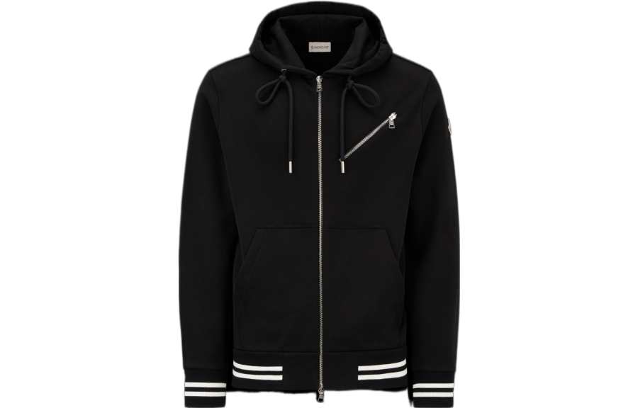 Moncler Sweatshirts Men's Black Hooded Moderate Cardigan