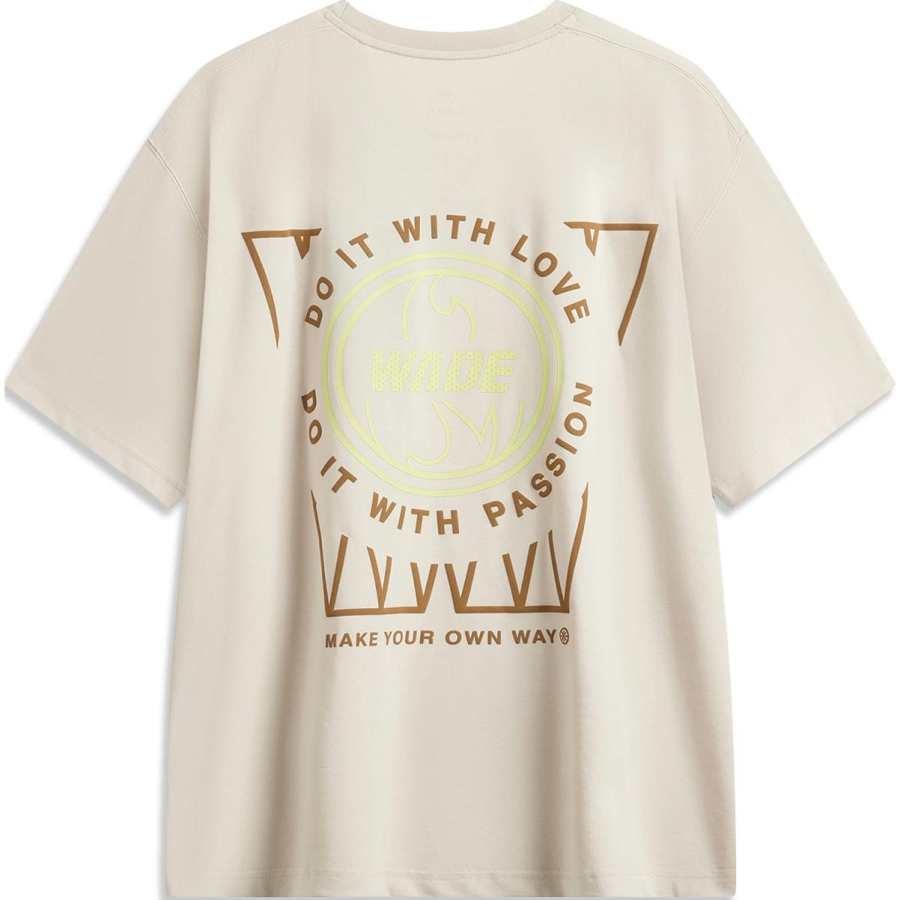 Li-Ning Li Ning T Shirts Men's Oat Gray Crew Neck Moderate Straight Fit