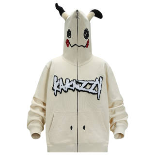 KAKAZZY Sweatshirts Unisex Ecru Hooded Moderate Cardigan