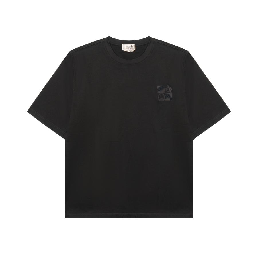 HERMES T Shirts Men's Khaki Crew Neck Moderate Straight Fit