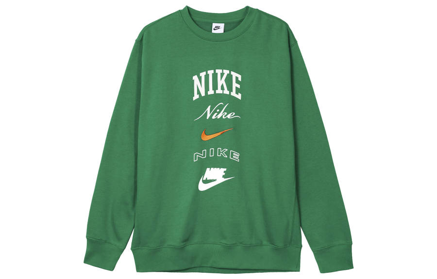 Nike Nike Club Fleece Letter Crew Neck Fleece Lined Casual Long Sleeved American Vintage Sweatshirt Men's Green