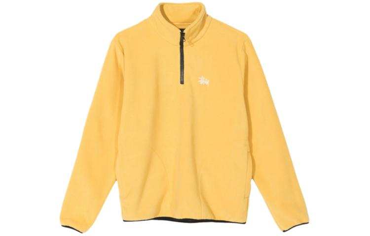 Stussy Letter Embroidery Half Zip Flannelette Minimalist Style Fleece Lined American Vintage Sweatshirt Unisex
