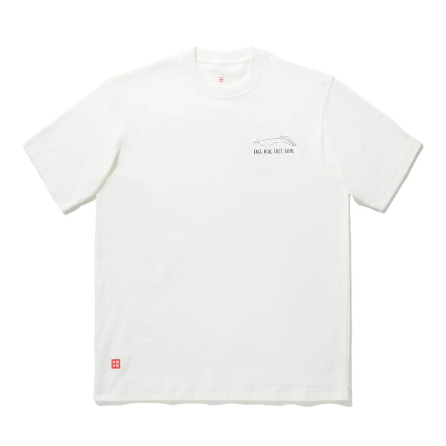 Li-Ning Li Ning T Shirts Unisex Ivory Crew Neck Moderate Straight Fit