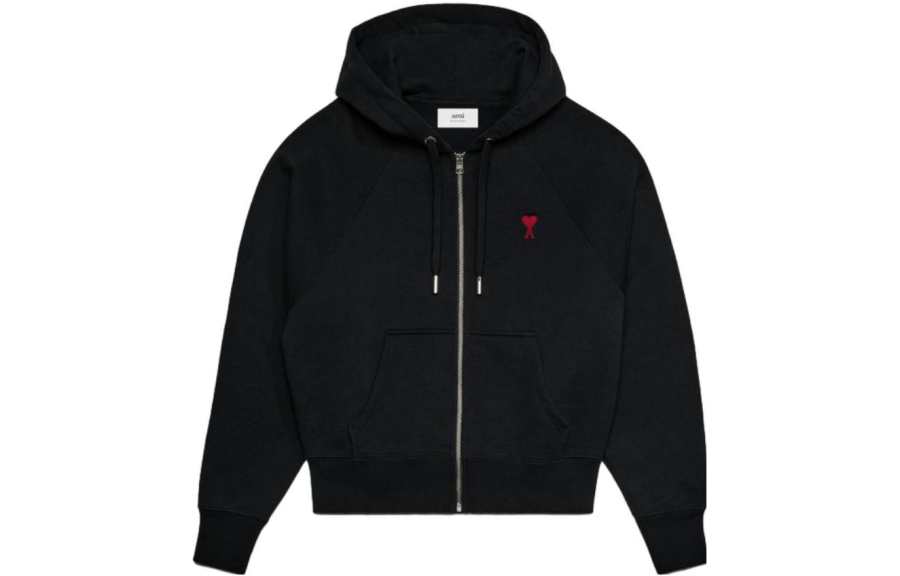 AMIPARIS Ami Paris Ami De Coeur Logo Embroidered Zip Up Hoodie