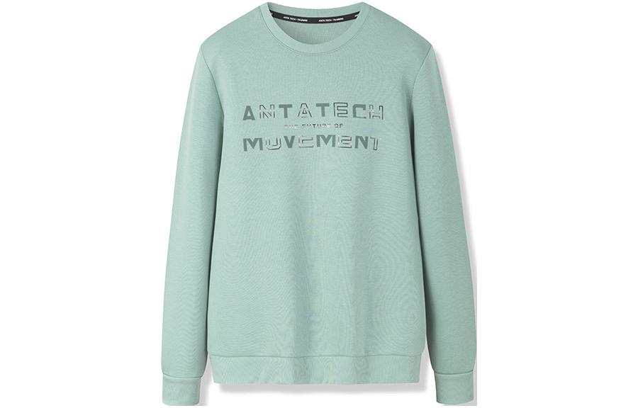 Anta Variety Training Collection Solid Color Print Logo Pullover Casual Sports Fleece Lined Sweatshirt Men's Green