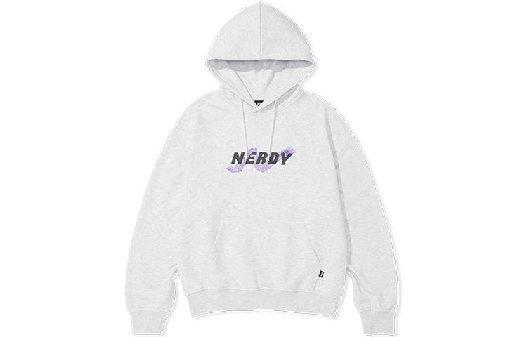Nerdy Hooded Loose Fit Sweatshirt Unisex Gray White