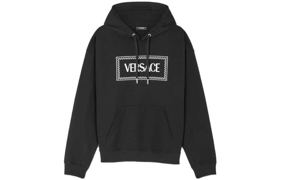 VERSACE VERSACE Embroidered 90s Vintage Logo Drawstring Hoodie