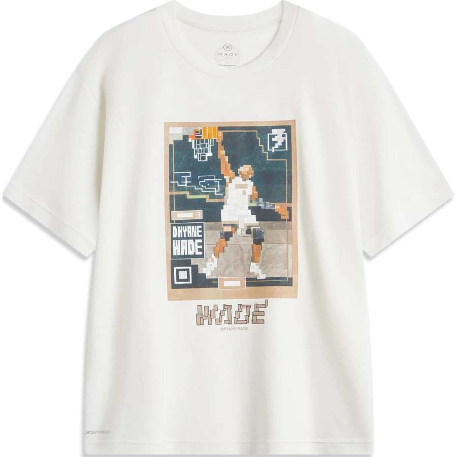 Li-Ning Li Ning T Shirts Men's Ivory Crew Neck Moderate Straight Fit