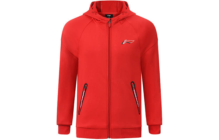 Li-Ning Li Ning Badminton Collection Solid Color Logo Print Zippers Fleece Lined Sweatshirt Men's Vermilion