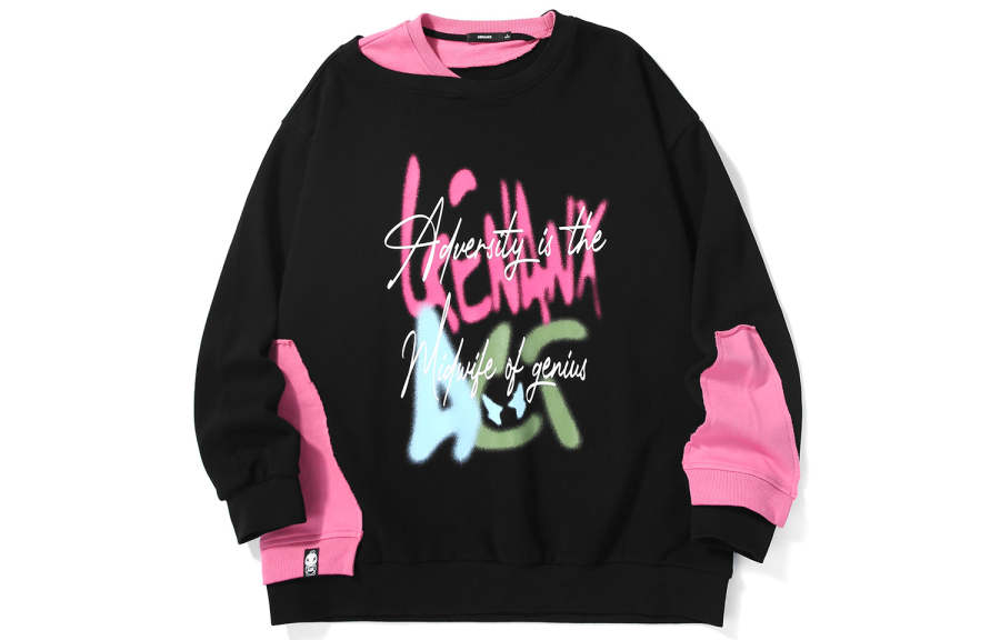 GENANX Sweatshirts Unisex Black Crew Neck Moderate Mock Two Piece