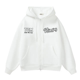 TALKING TOM Cartoon Letter Avatar Print Loose Fit Casual Drop Shoulder Fleece Lined Cardigan Hooded Sweatshirt Unisex