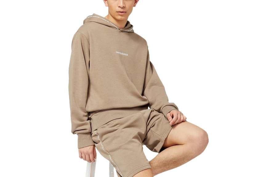New Balance New Balance Essentials Magnify Linear Sweatshirts Men's Khaki Hooded Non Detachable Moderate