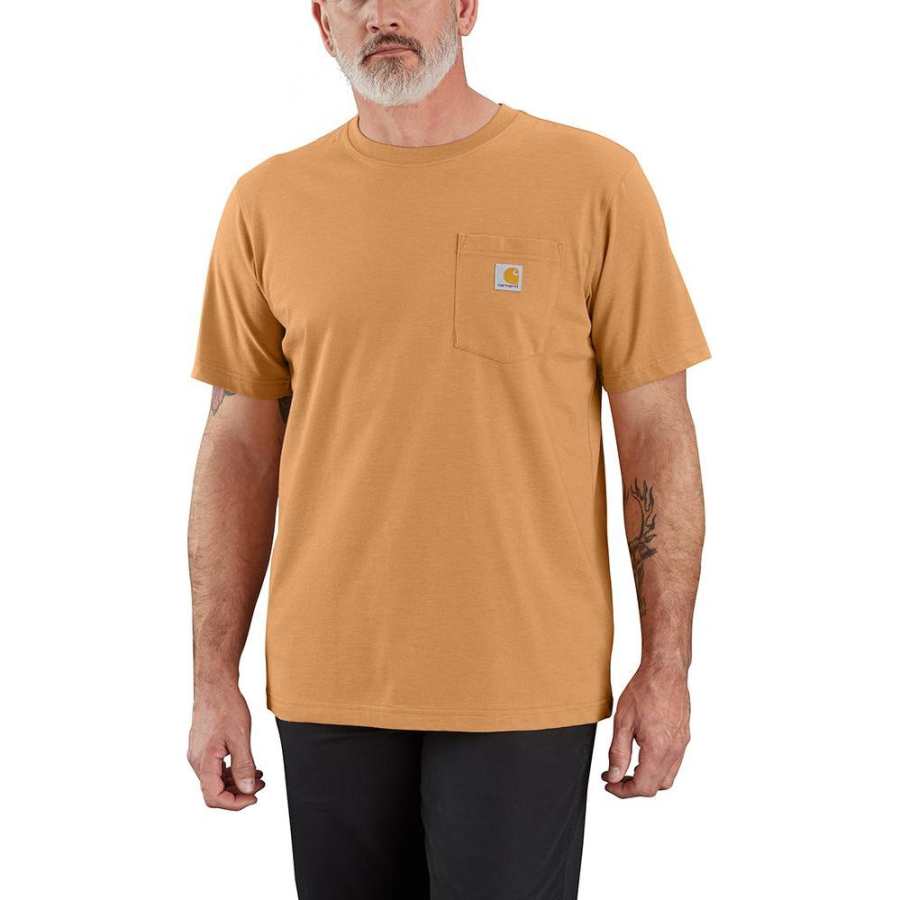 Carhartt T Shirts Men's Hickory Nut Heather/Hickory Nuts Heather Multicolor Crew Neck Moderate