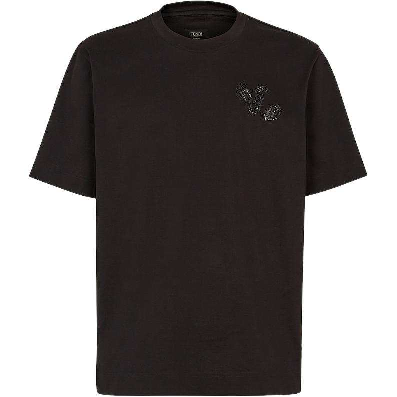 FENDI T Shirts Men's Black Crew Neck Moderate Straight Fit
