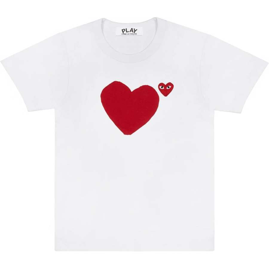 CDG Play T Shirts Unisex White Crew Neck Moderate Straight Fit