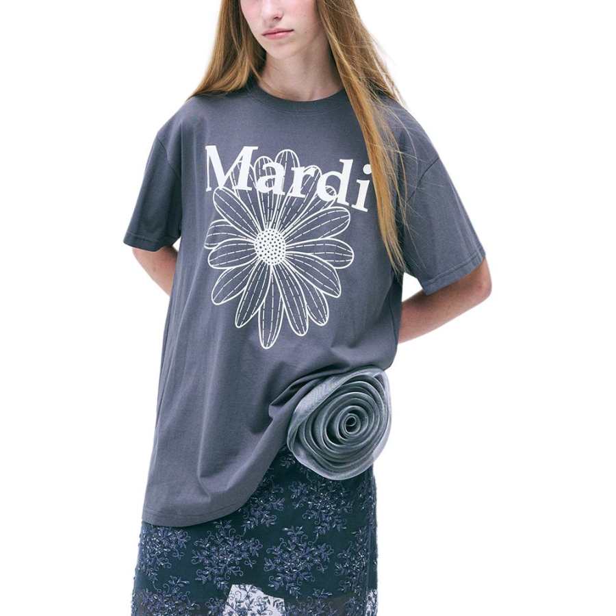 MARDI MERCREDI FW24 UNISEX TSHIRT FLOWERMARDI T Shirt Korean Style Unisex Charcoal Gray Ivory