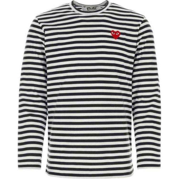 CDG Play T Shirts Men's Black Crew Neck